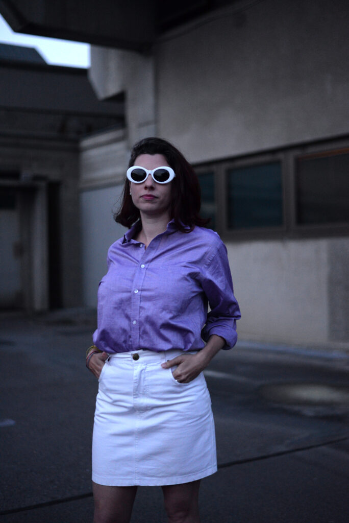 woman in white sunglasses